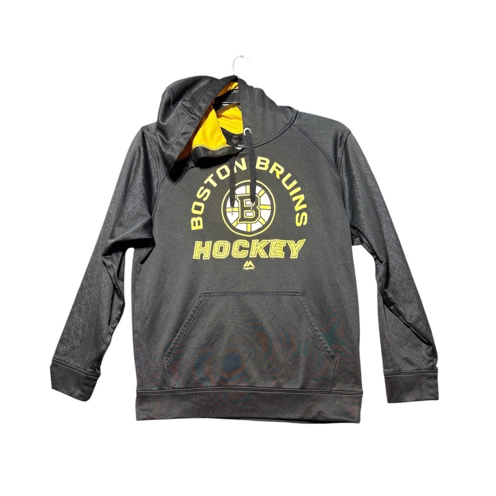 Majestic Boston Bruins Hoodie Mens Medium Black Performance Pullover MLHB